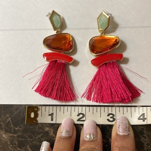 Zara Colorful Stone Gem Tassel Drop Earrings - Picture 9 of 13
